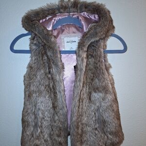 Girls Faux Fur Hooded Vest sz 7/8